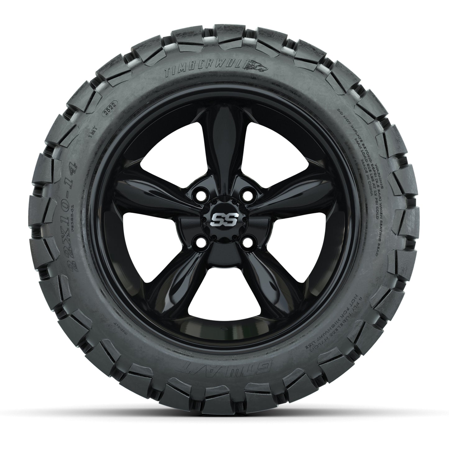 Set of (4) 14 in GTW Godfather Wheels with 22x10-14 GTW Timberwolf All-Terrain Tires