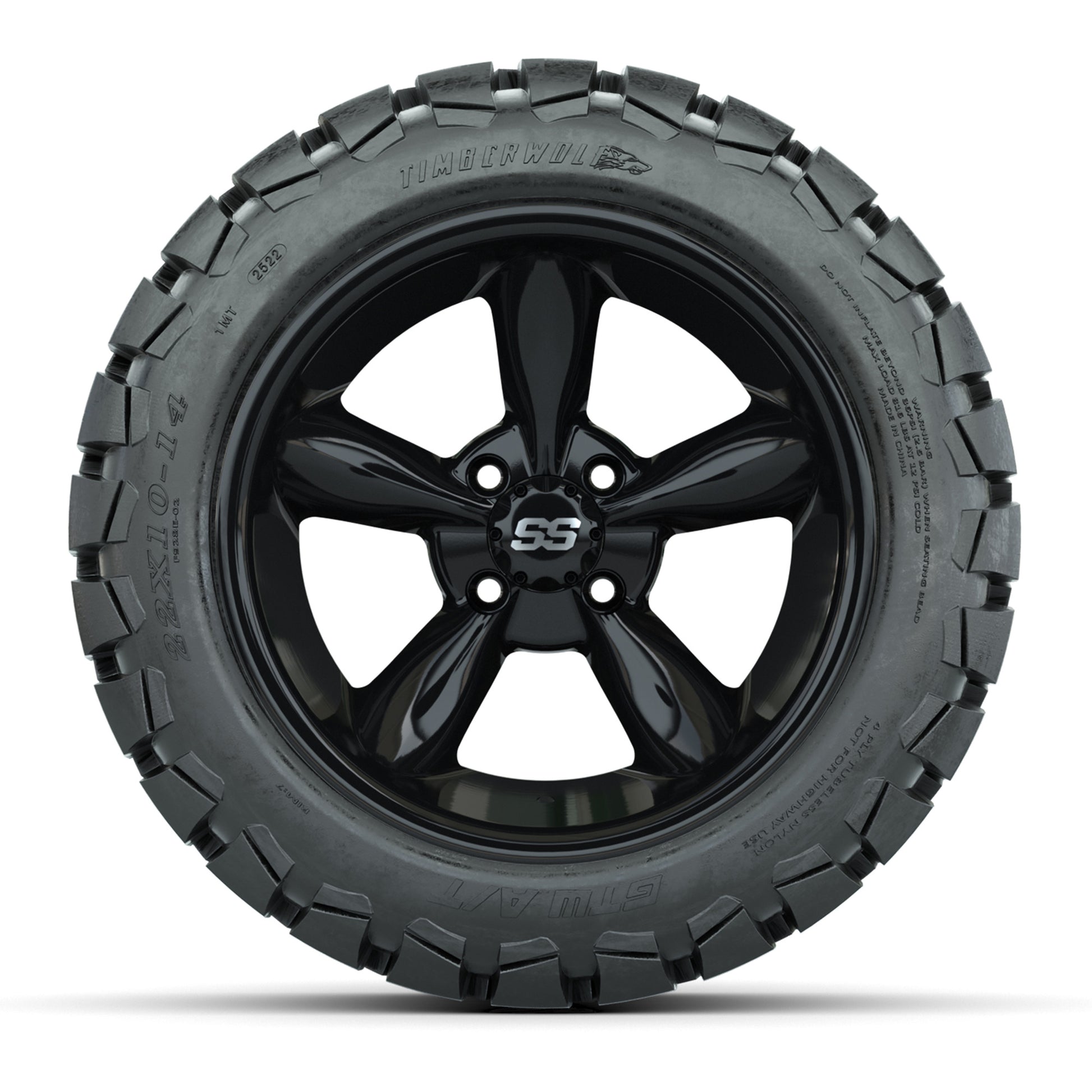 Set of (4) 14 in GTW Godfather Wheels with 22x10-14 GTW Timberwolf All-Terrain Tires