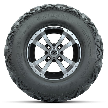GTW® Storm Trooper Black/Machined 12 in Wheels with 25X10-12 Barrage Mud Tires – Full Set
