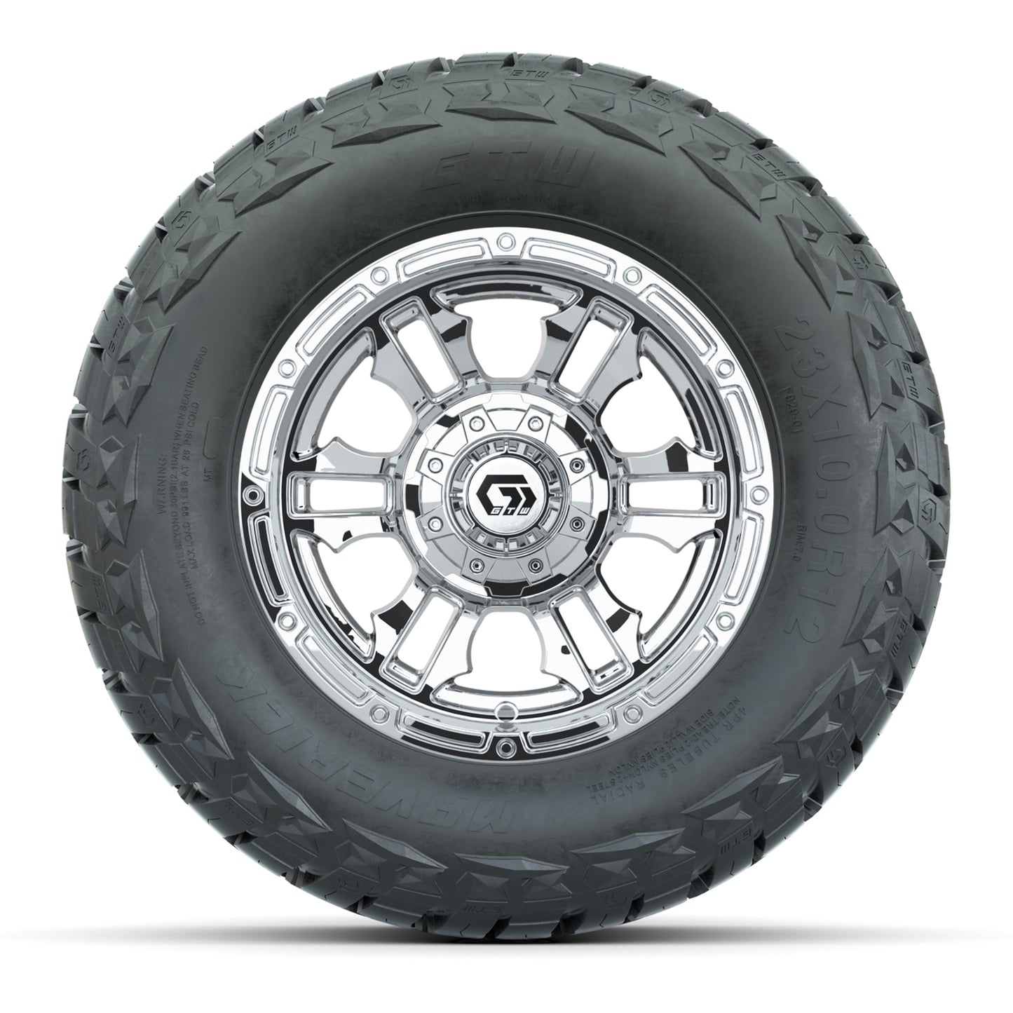 GTW Shogun Chrome 12 in Wheels with 23x10.00-R12 Maverick All-Terrain Tires – Full Set