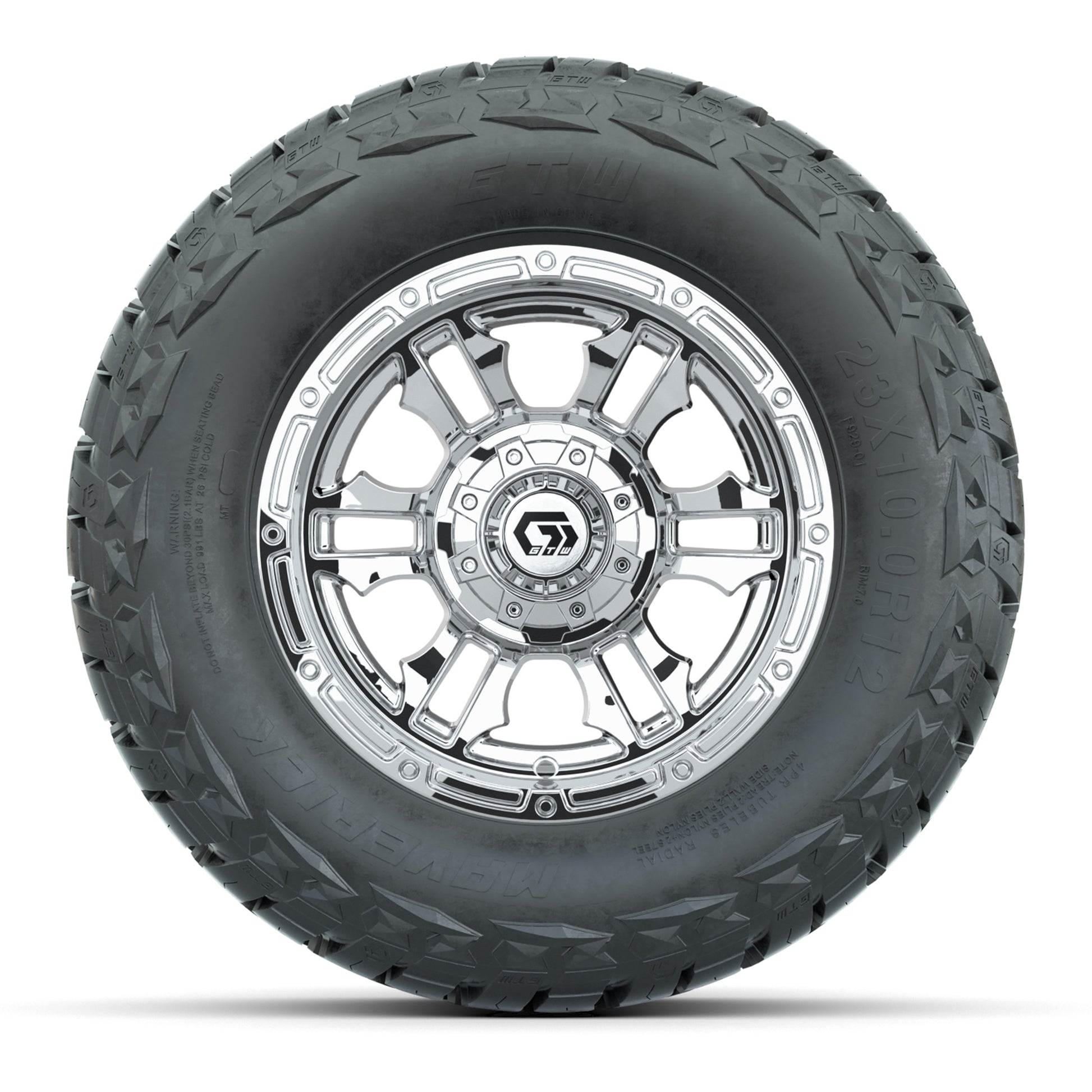 GTW Shogun Chrome 12 in Wheels with 23x10.00-R12 Maverick All-Terrain Tires – Full Set