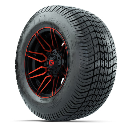 GTW® Stealth Red/Machined 12 in Wheels with 255/50-12 Excel Classic Street Tires – Full Set
