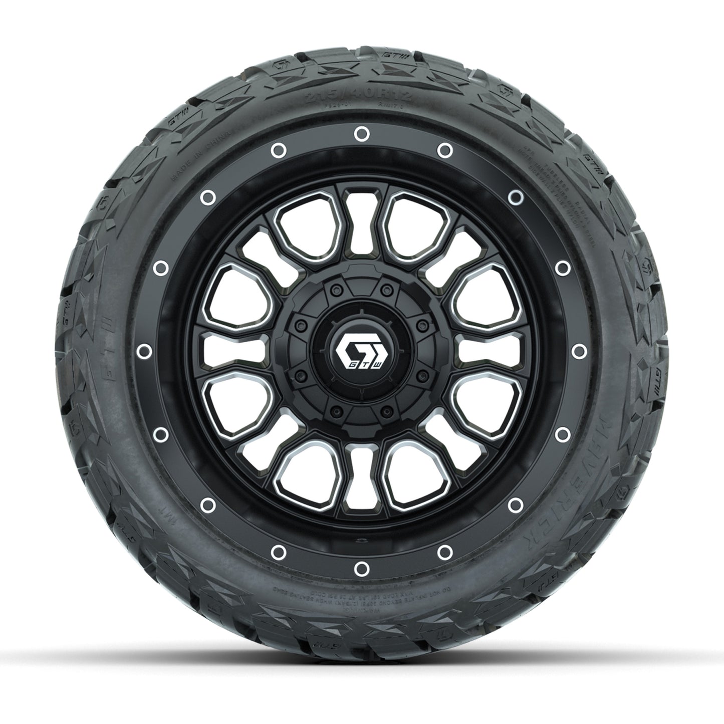 GTW Volt Black/Machined 12 in Wheels with 215/40-R12 Maverick Low-Profile All-Terrain Tires – Full Set
