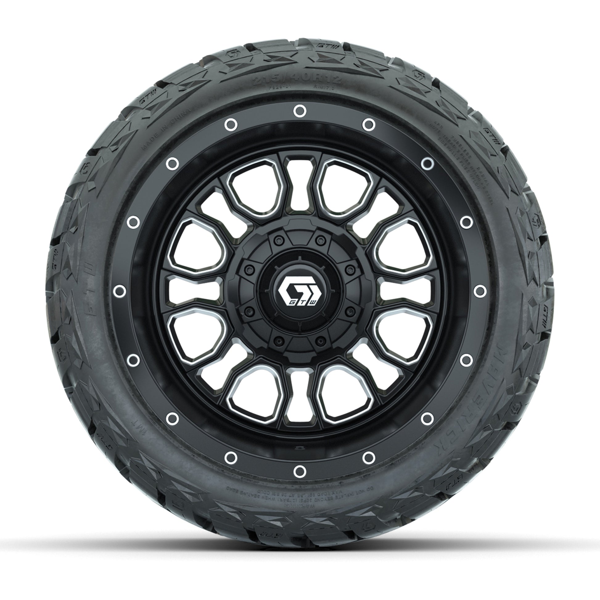 GTW Volt Black/Machined 12 in Wheels with 215/40-R12 Maverick Low-Profile All-Terrain Tires – Full Set