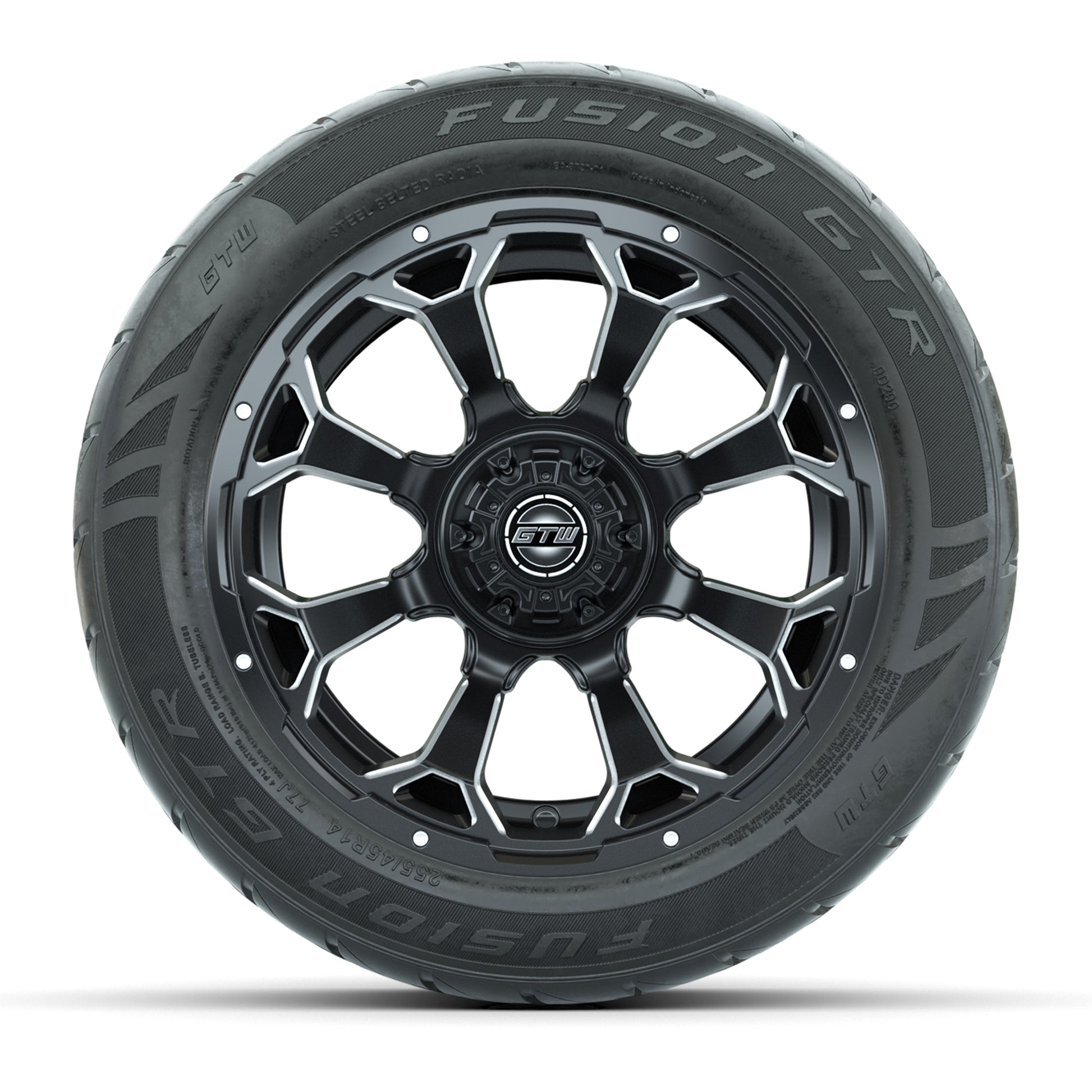 Set of (4) 14 in GTW Raven Wheels with 255/45-R14 Fusion GTR Street Tires