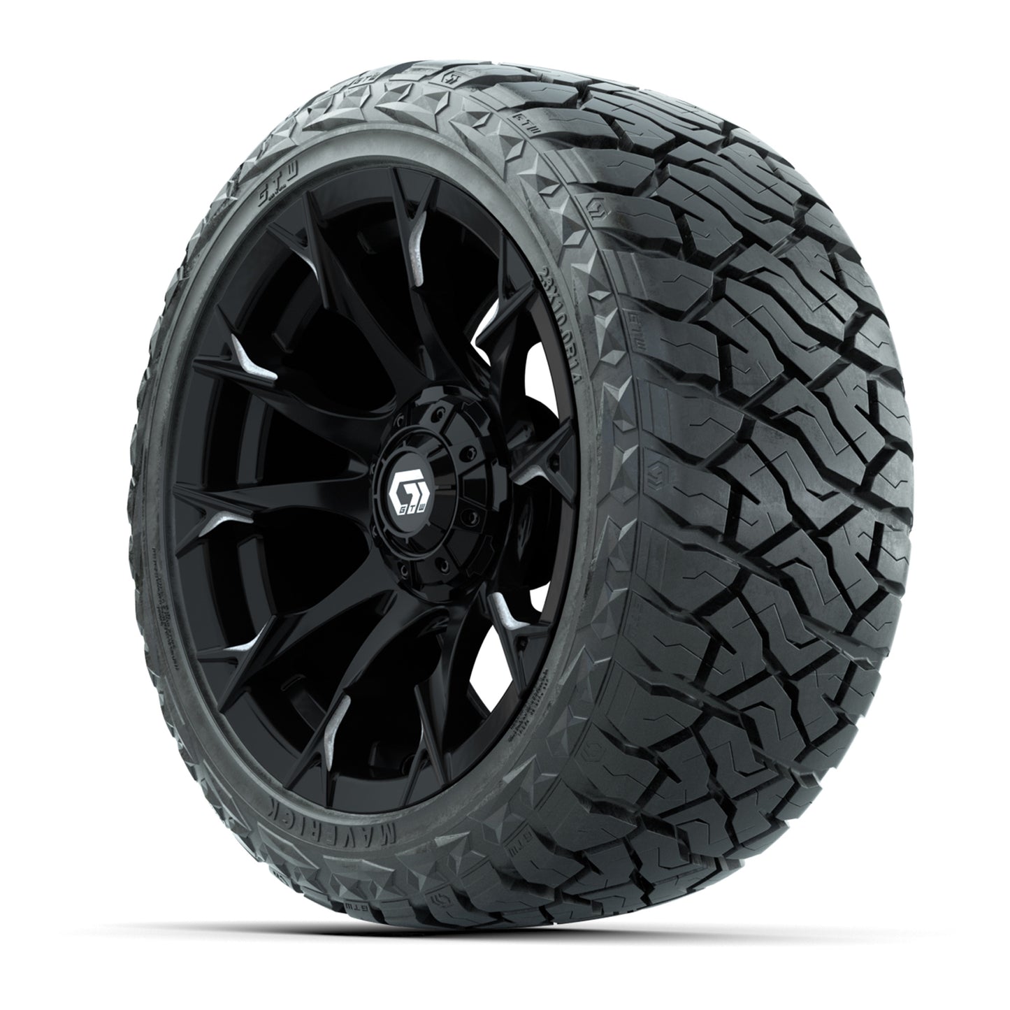 GTW Diablo Gloss Black/Machined 14 in Wheels with 23x10.00-R14 Maverick All-Terrain Tires – Full Set