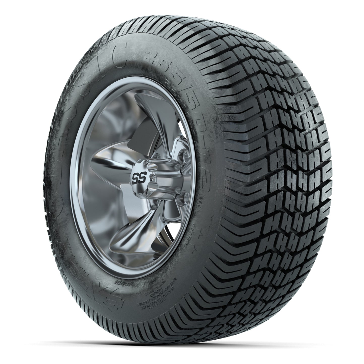 GTW® Godfather Chrome 12 in Wheels with 255/50-12 Excel Classic Street Tires – Full Set
