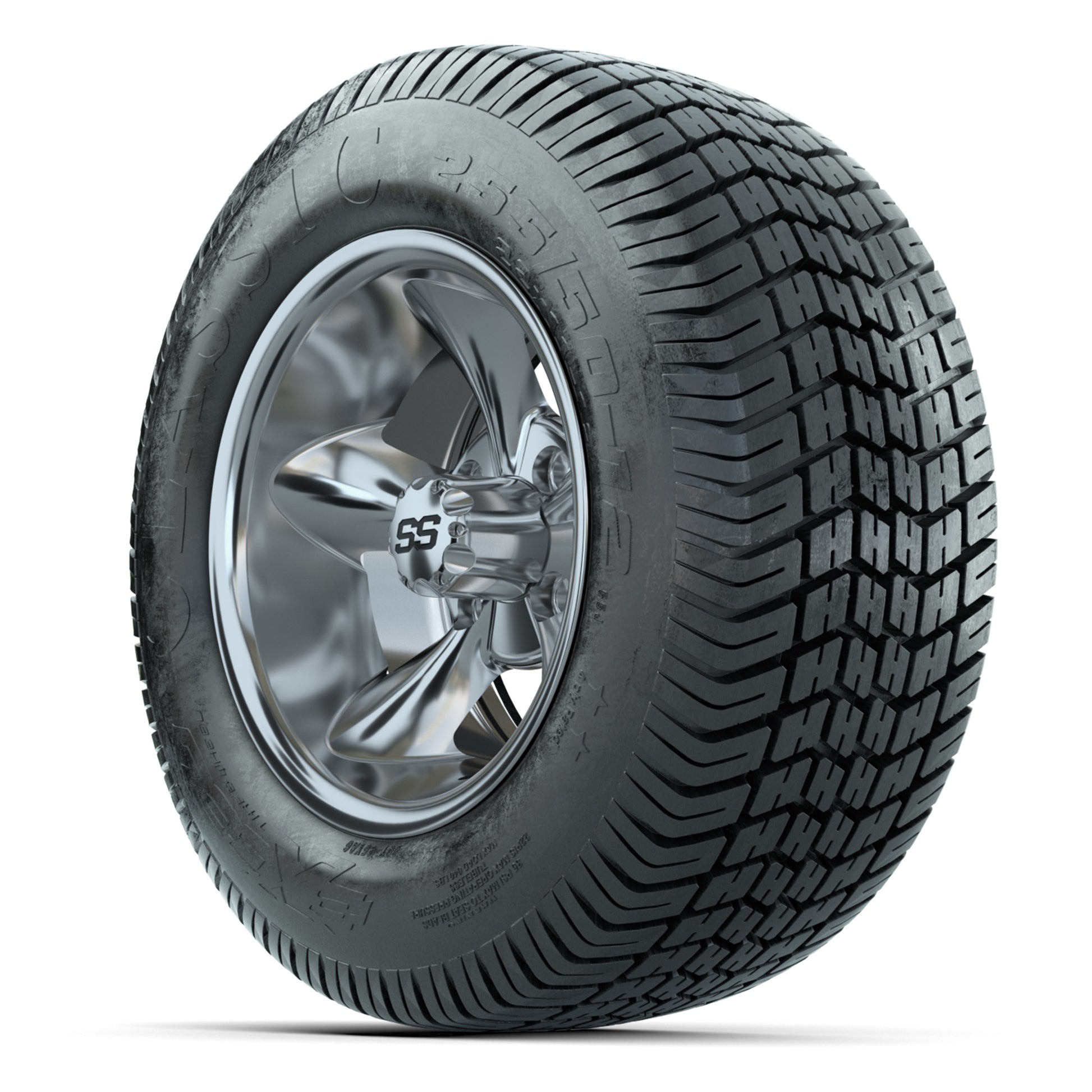 GTW® Godfather Chrome 12 in Wheels with 255/50-12 Excel Classic Street Tires – Full Set