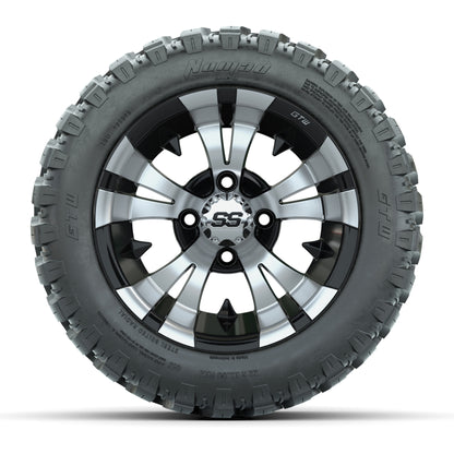 GTW® Vampire Black/Machined 12 in Wheels with 22X11-R12 Nomad Steel Belt Radial All-Terrain Tires – Full Set