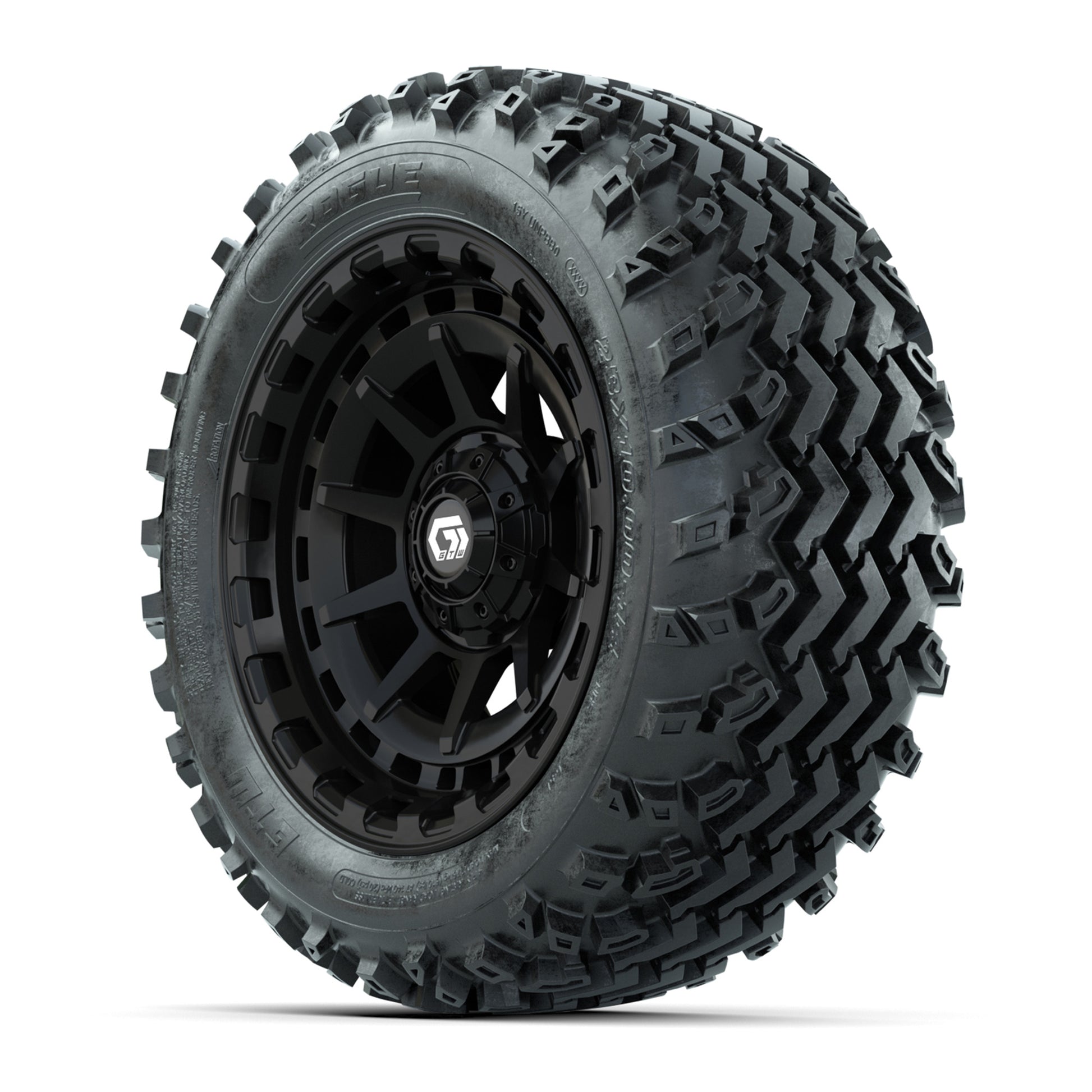 GTW® Barricade Black 14 in Wheels with 23X10-14 Rogue All-Terrain Tires – Full Set
