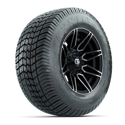 GTW® Stealth Black/Machined 12 in Wheels with 255/50-12 Excel Classic Street Tires – Full Set