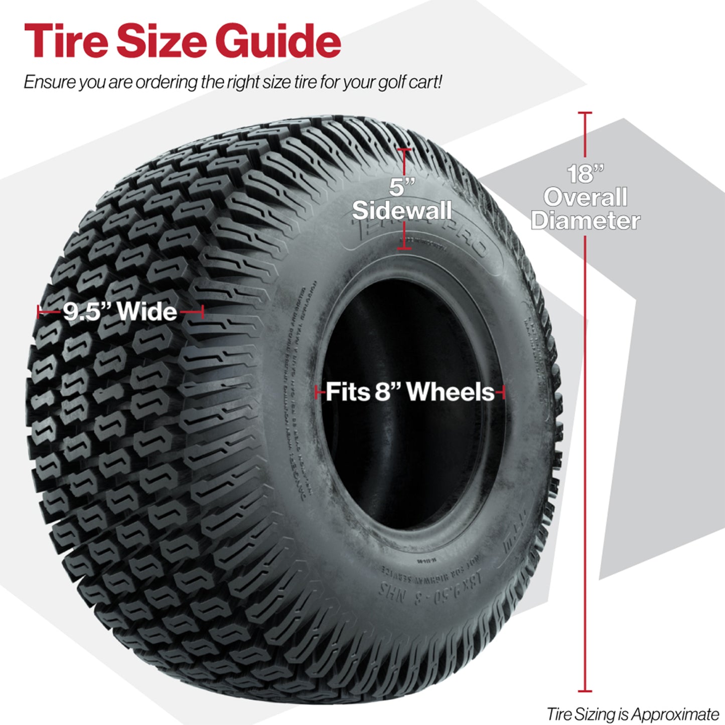 Set of (4) 8 in White Steel Wheels with 18 in GTW S-Tread Traction Tires
