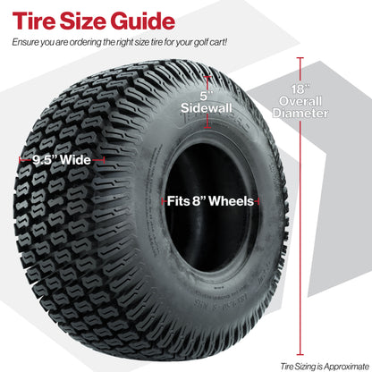 Set of (4) 8 in White Steel Wheels with 18 in GTW S-Tread Traction Tires