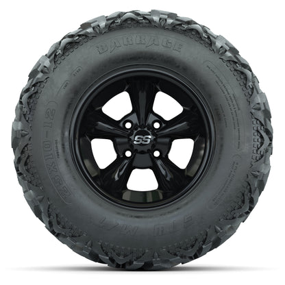 GTW® Godfather Black 12 in Wheels with 25X10-12 Barrage Mud Tires – Full Set