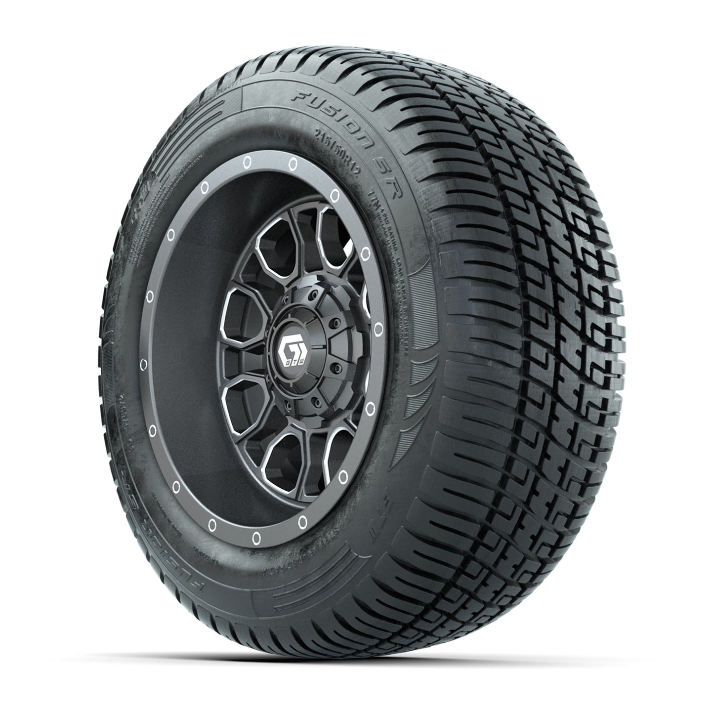 GTW Volt Gunmetal/Machined 12 in Wheels with 215/50-R12 Fusion S/R Street Tires - Full Set