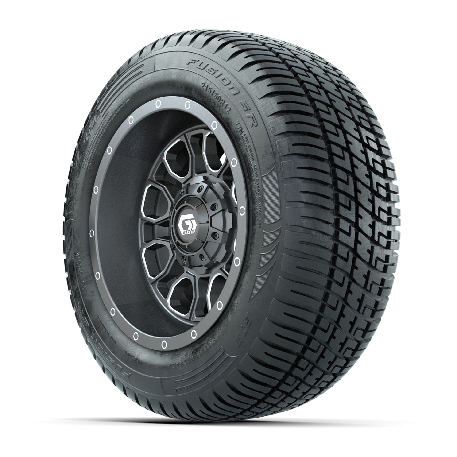 GTW Volt Gunmetal/Machined 12 in Wheels with 215/50-R12 Fusion S/R Street Tires - Full Set