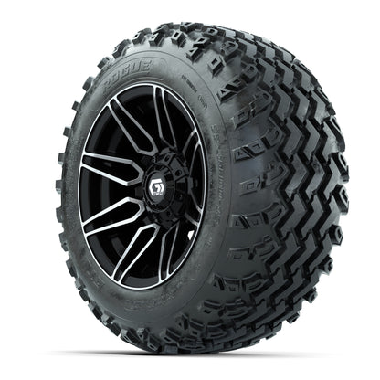 GTW® Stealth Black/Machined 12 in Wheels with 22x11.00-12 Rogue All-Terrain Tires – Full Set
