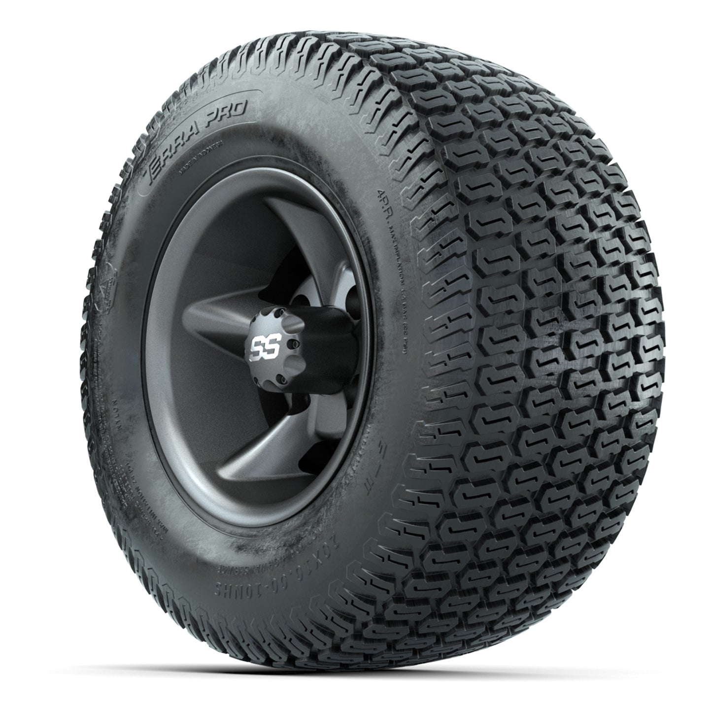 GTW Godfather Matte Gray 10 in Wheels with 20x10-10 S-Pattern Terra Pro Street Tires – Full Set