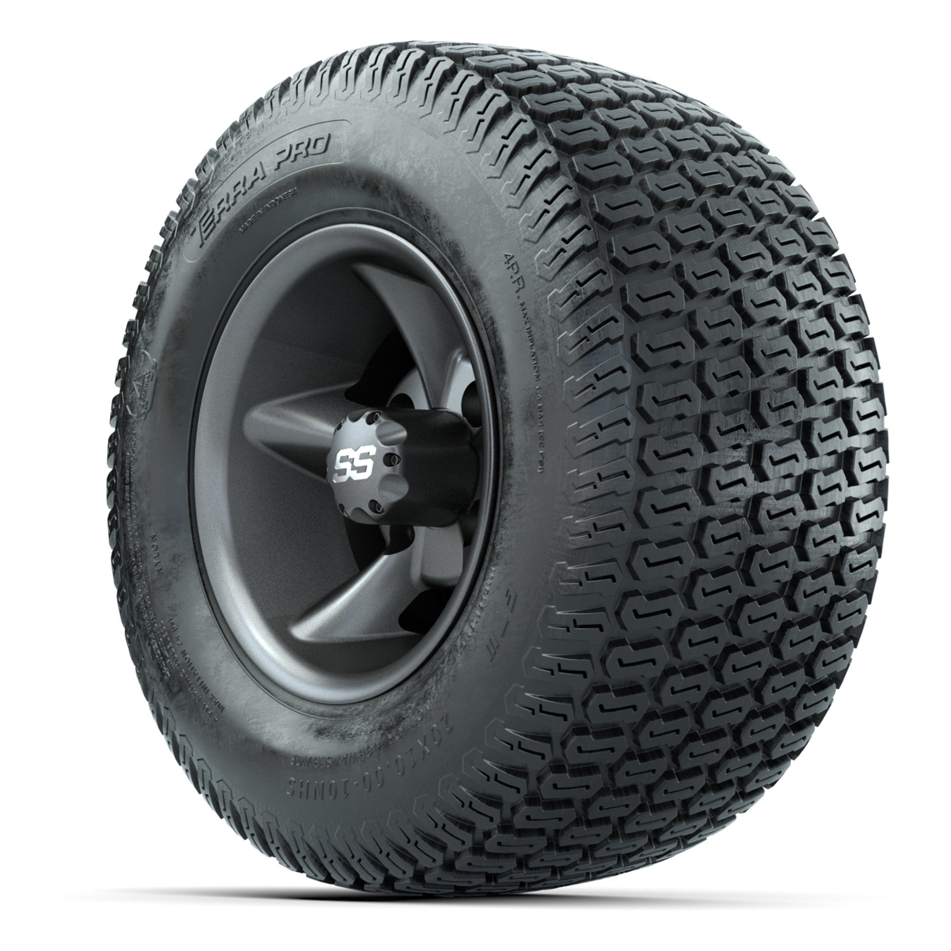 GTW Godfather Matte Gray 10 in Wheels with 20x10-10 S-Pattern Terra Pro Street Tires – Full Set