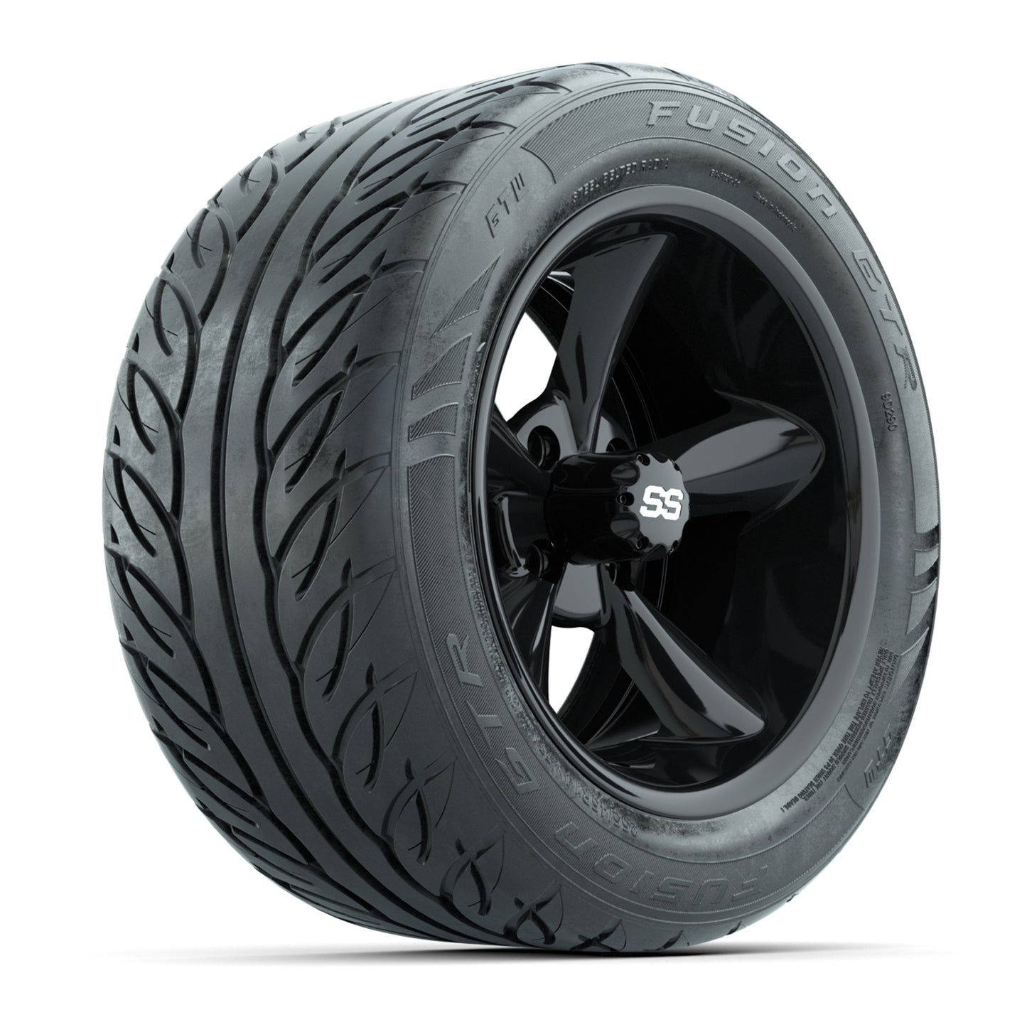 GTW® Godfather Black 14 in Wheels with 255/45-R14 Fusion GTR Steel Belt Radial Street Tires – Full Set