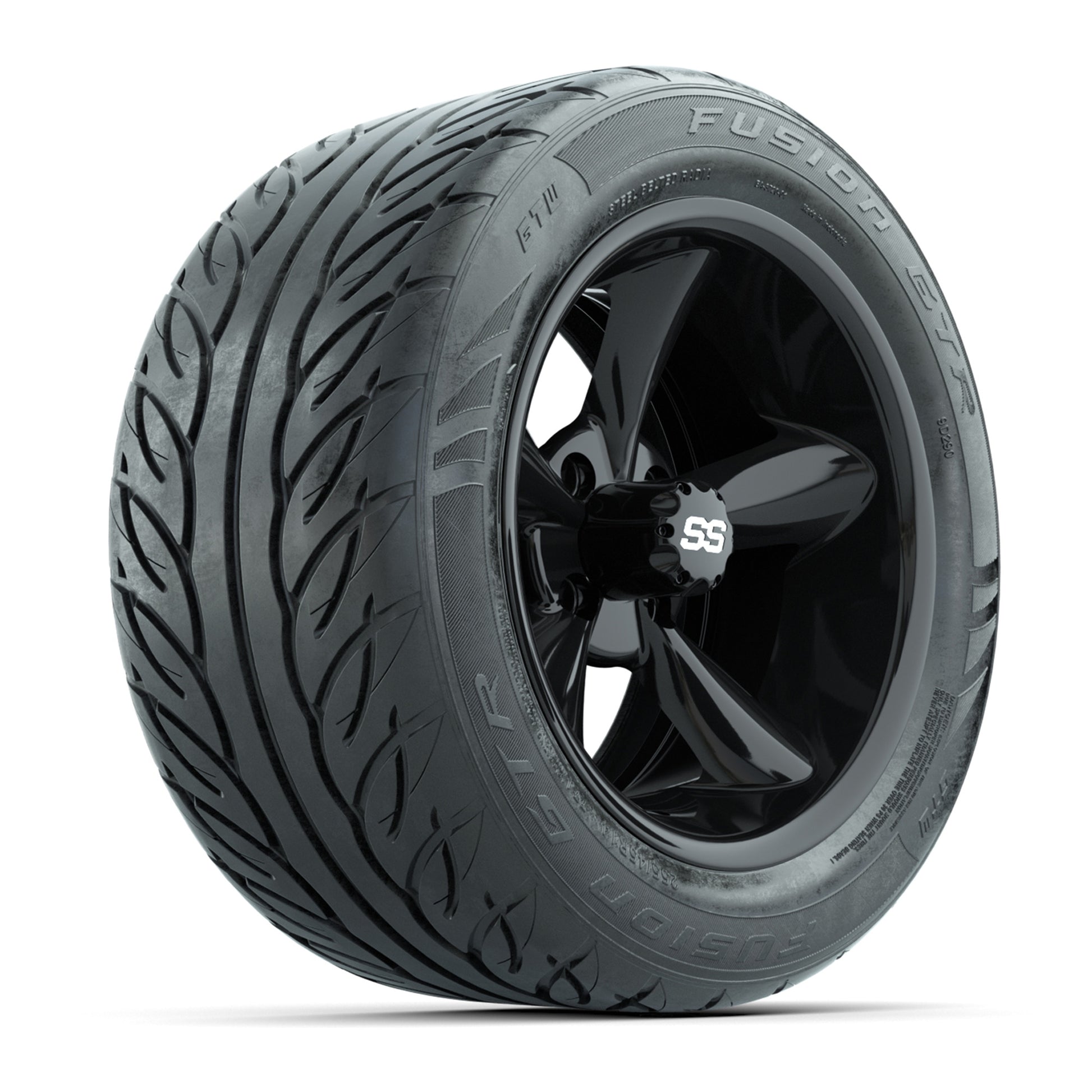 GTW® Godfather Black 14 in Wheels with 255/45-R14 Fusion GTR Steel Belt Radial Street Tires – Full Set