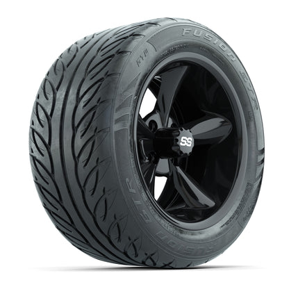 GTW® Godfather Black 14 in Wheels with 255/45-R14 Fusion GTR Steel Belt Radial Street Tires – Full Set