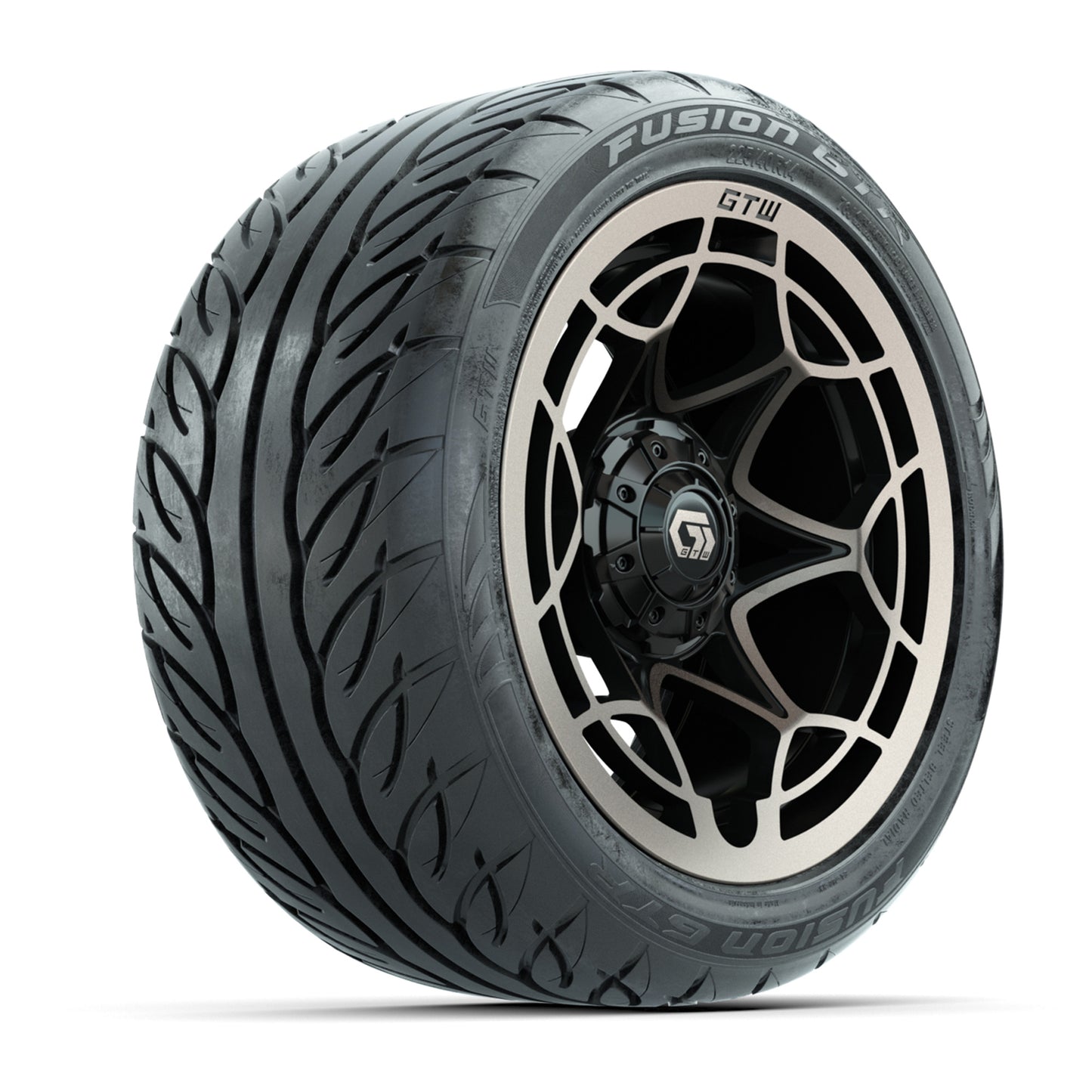 GTW® Nexus Black with Bronze Face 14 in Wheels with 225/40-R14 Fusion GTR Steel Belt Radial Street Tires – Full Set