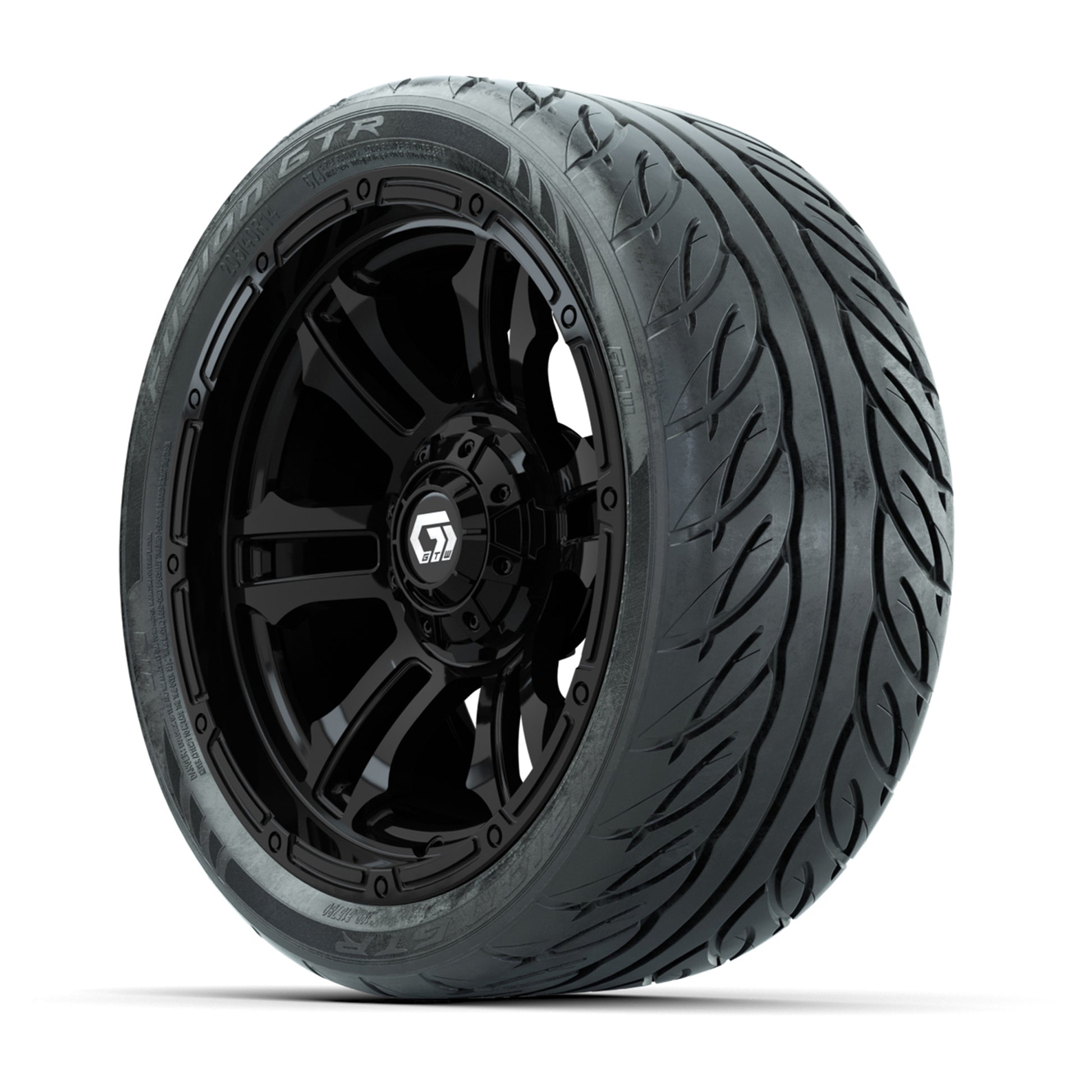 GTW® Shogun Gloss Black 14 in Wheels with 205/40-R14 Fusion GTR Steel Belted Street Tires – Full Set