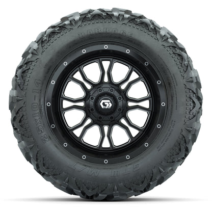 GTW Volt Black/Machined 14 in Wheels with 25x10-14 Barrage Mud Tires – Full Set