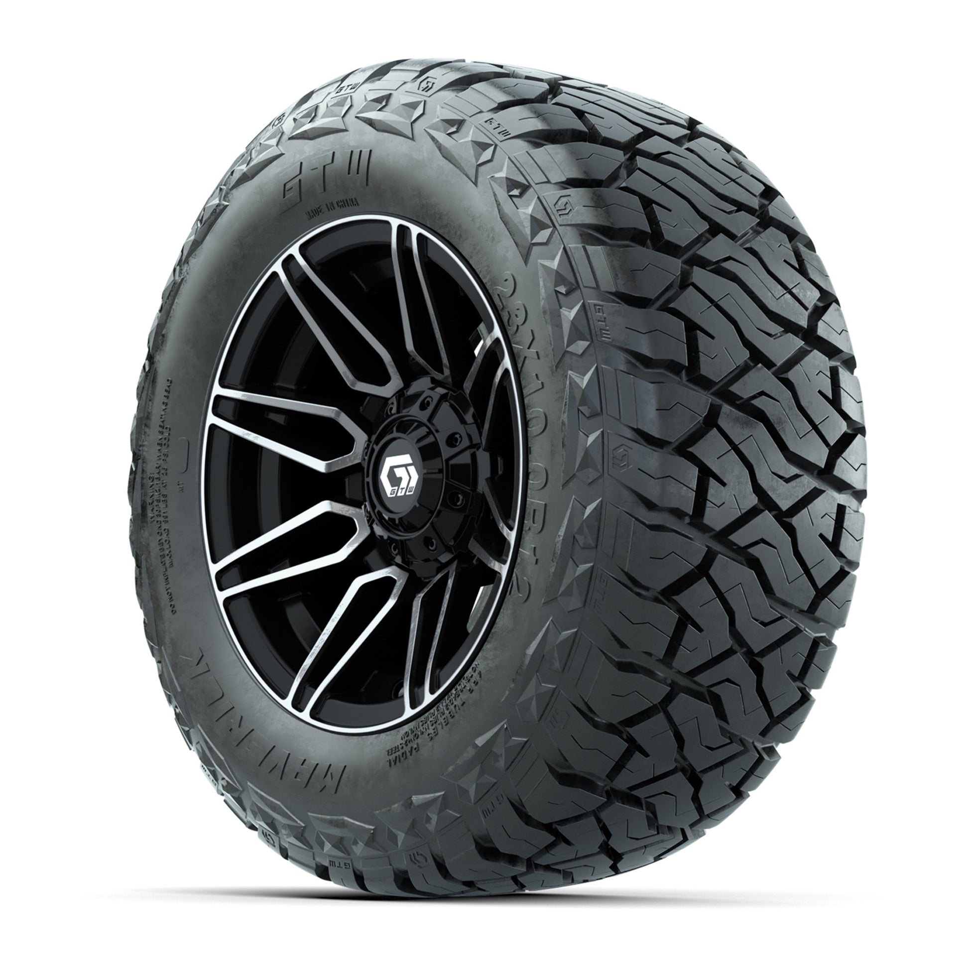 GTW Stealth Black/Machined 12 in Wheels with 23x10.00-R12 Maverick All-Terrain Tires – Full Set