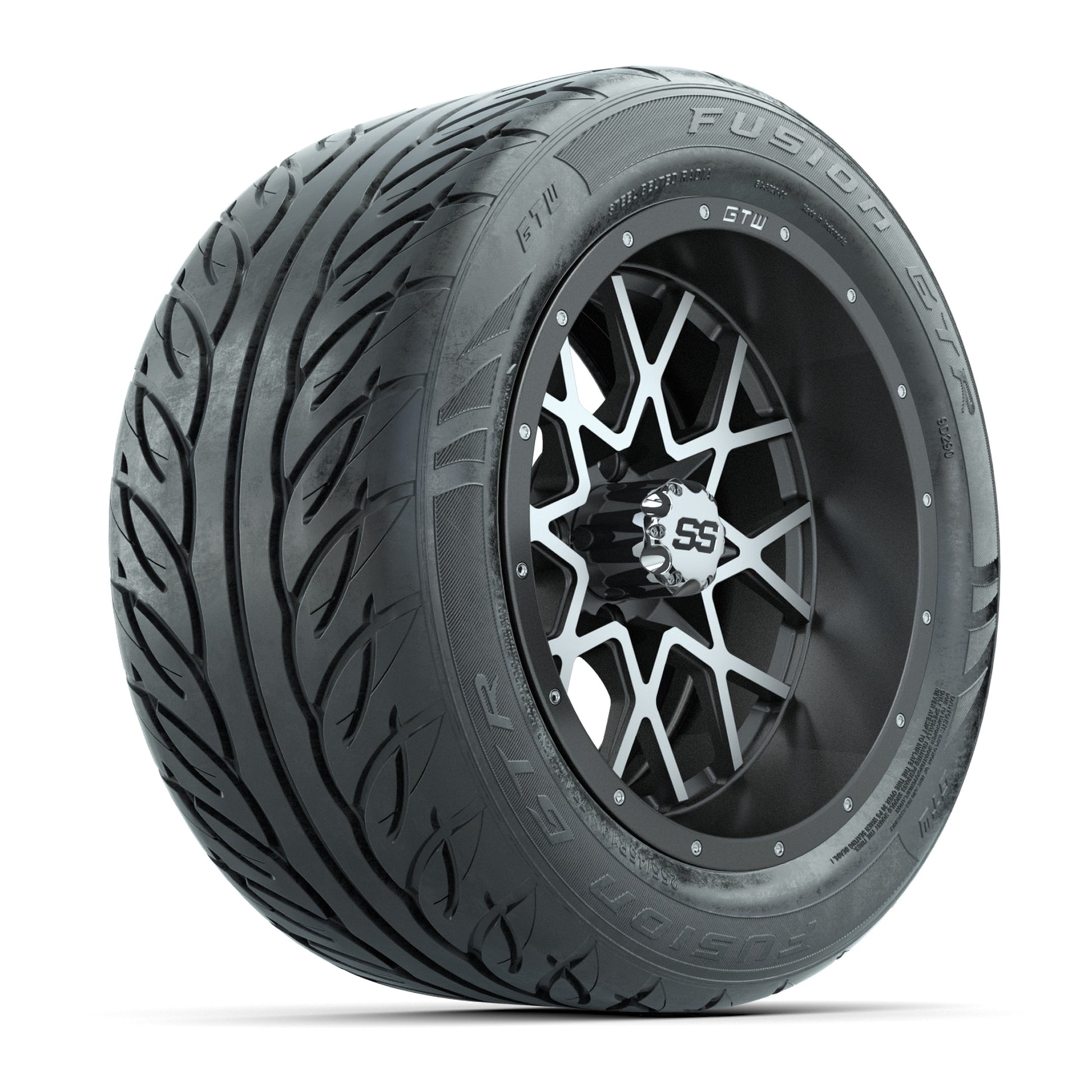 GTW® Vortex 2 Matte Gray/Machined 14 in Wheels with 255/45-R14 Fusion GTR Steel Belt Radial Street Tires – Full Set