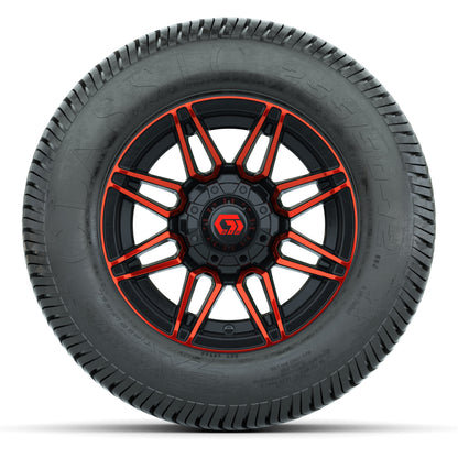 GTW® Stealth Red/Machined 12 in Wheels with 255/50-12 Excel Classic Street Tires – Full Set