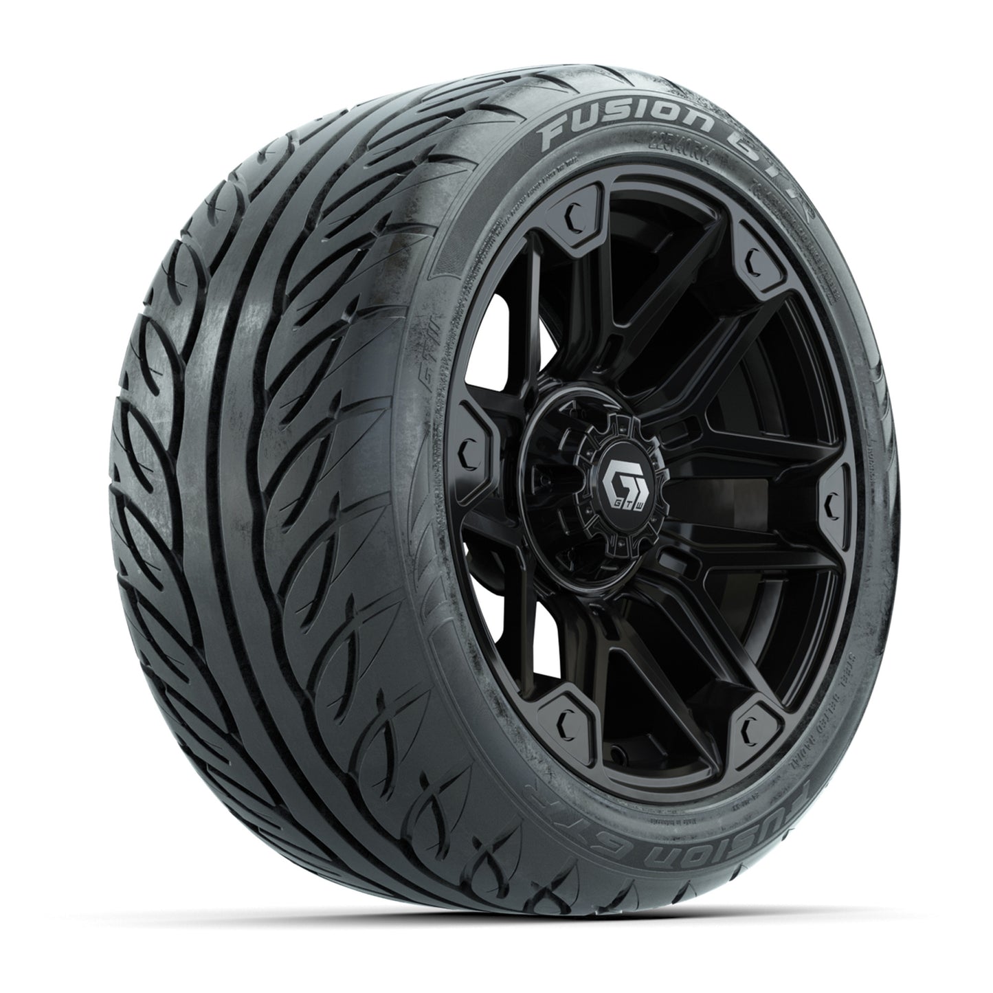 GTW® Graffiti Gloss Black 14 in Wheels with 225/40-R14 Fusion GTR Steel Belt Radial Street Tires – Full Set