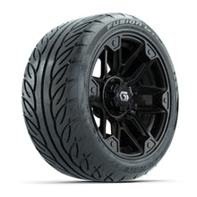 GTW® Graffiti Gloss Black 14 in Wheels with 225/40-R14 Fusion GTR Steel Belt Radial Street Tires – Full Set