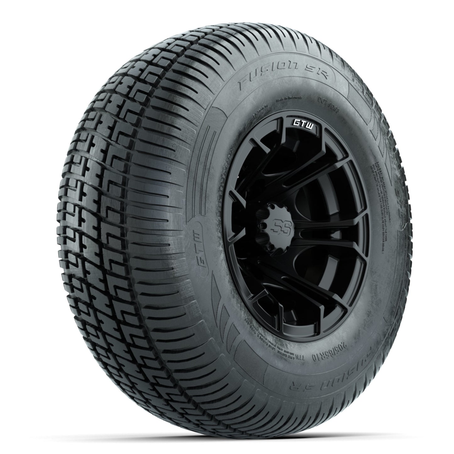 GTW Spyder Matte Black 10 in Wheels with 205/65-R10 Fusion SR Steel Belted Radial Tires - Full Set