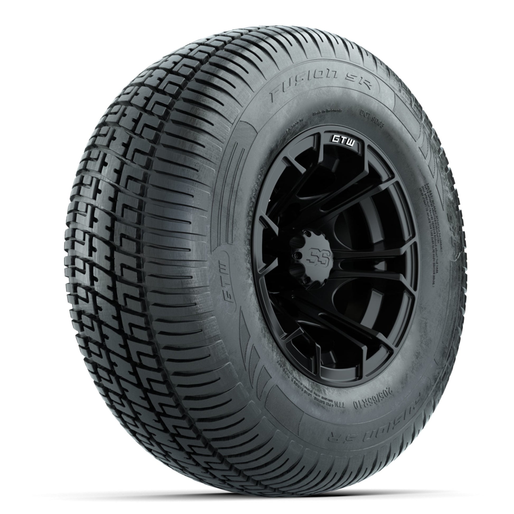 GTW Spyder Matte Black 10 in Wheels with 205/65-R10 Fusion SR Steel Belted Radial Tires - Full Set