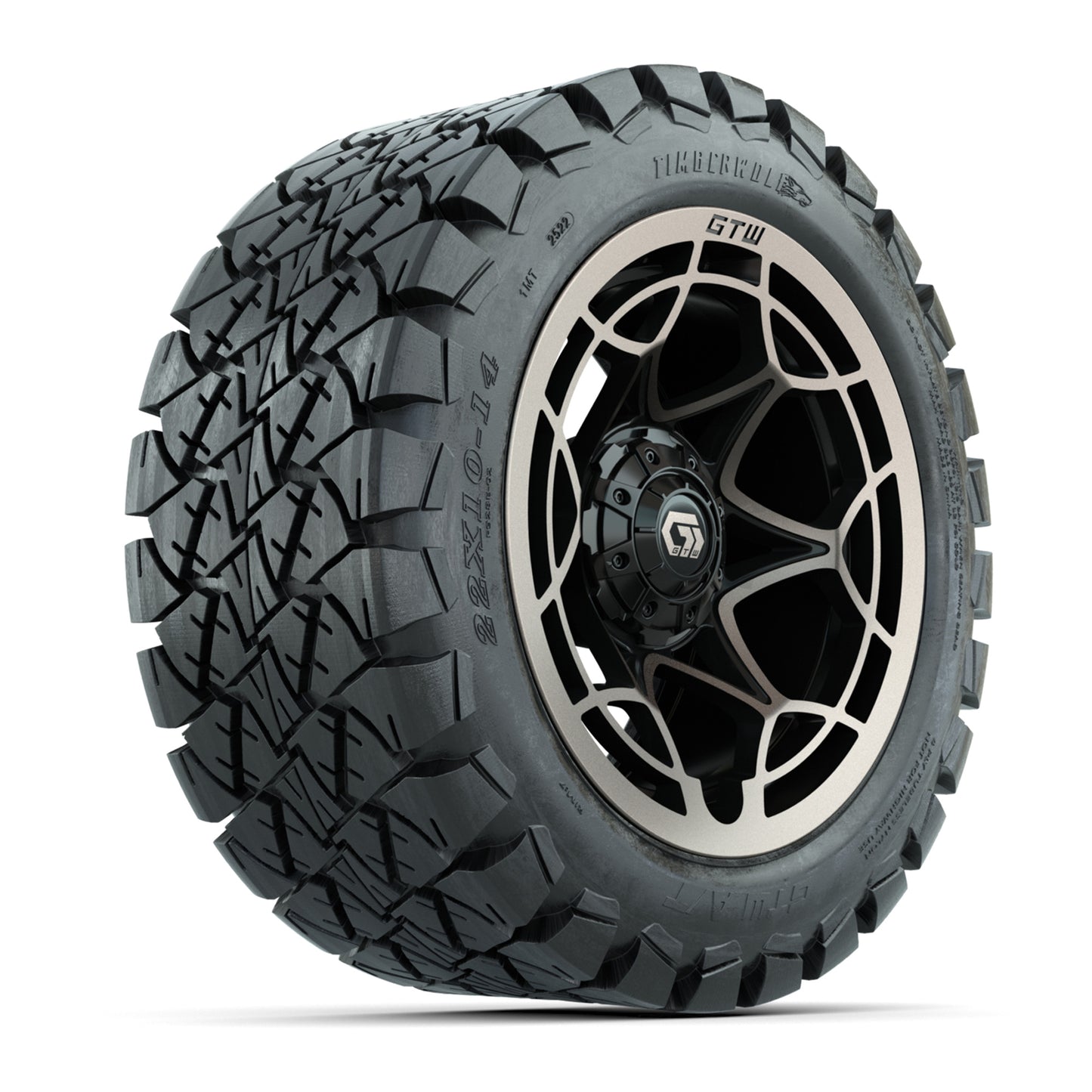 GTW® Nexus Gloss Black/Bronze 14 in Wheels with 22x10-14 Timberwolf All-Terrain Tires – Full Set