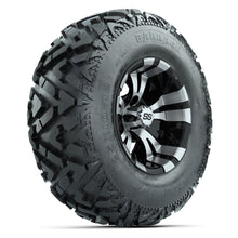 GTW® Vampire Black/Machined 12 in Wheels with 25X10-12 Barrage Mud Tires – Full Set