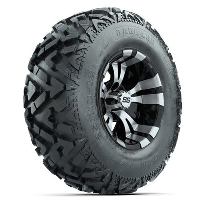GTW® Vampire Black/Machined 12 in Wheels with 25X10-12 Barrage Mud Tires – Full Set