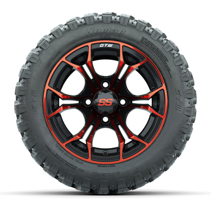 GTW® Spyder Black/Red 12 in Wheels with 22X11-R12 Nomad Steel Belt Radial All-Terrain Tires – Full Set