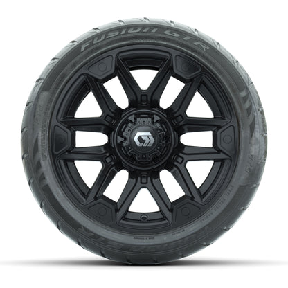 GTW® Graffiti Gloss Black 14 in Wheels with 225/40-R14 Fusion GTR Steel Belt Radial Street Tires – Full Set