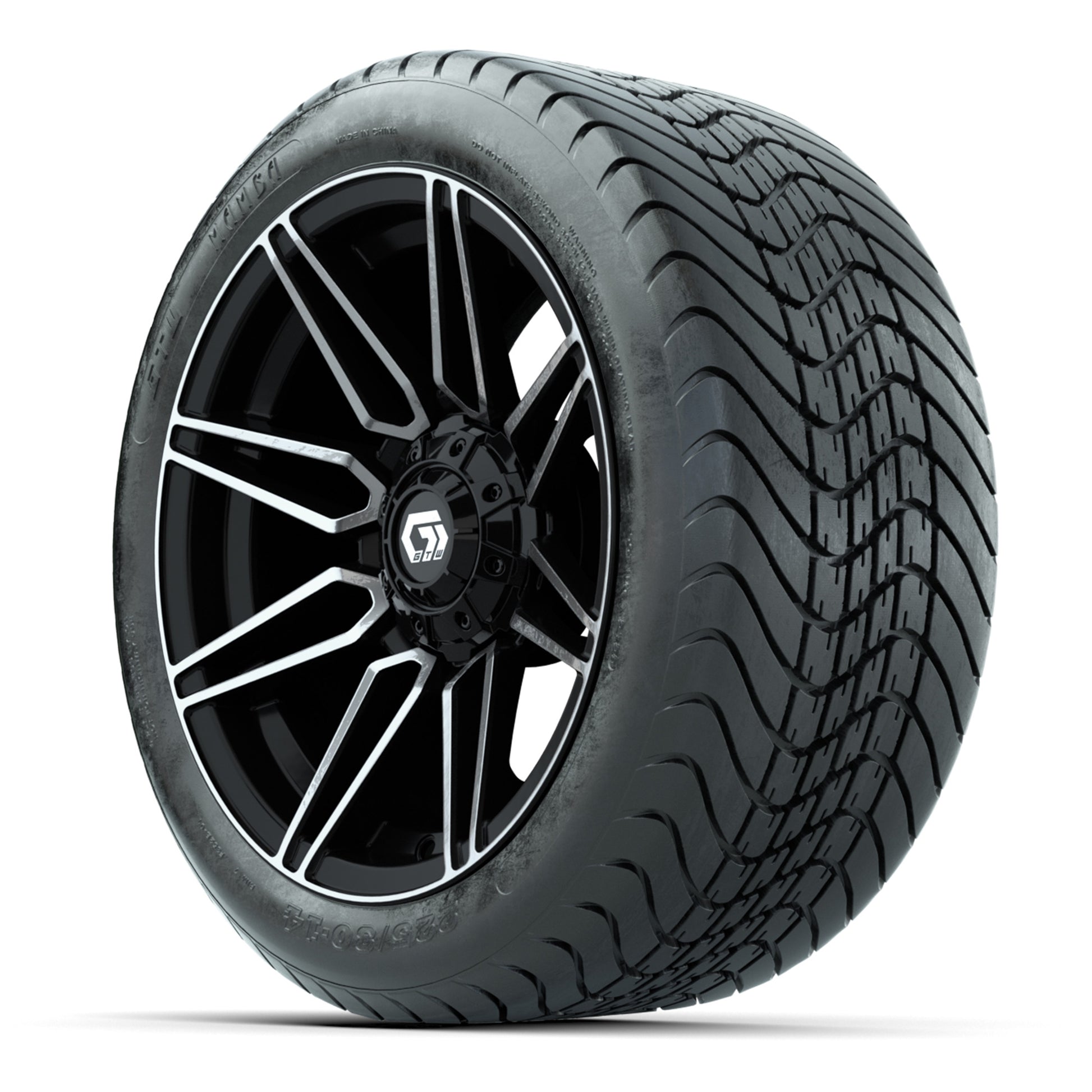 GTW Stealth Black/Machined 14 in Wheels with 225/30-14 Mamba Street Tires – Full Set