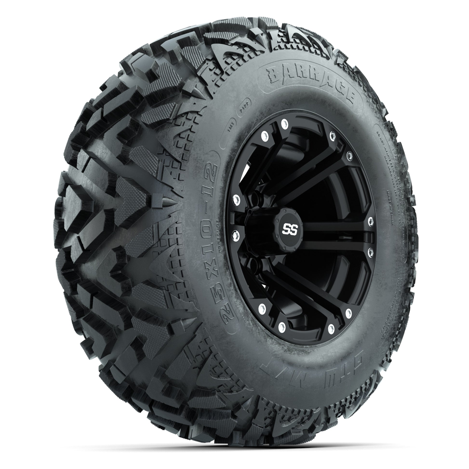 GTW® Specter Matte Black 12 in Wheels with 25X10-12 Barrage Mud Tires – Full Set
