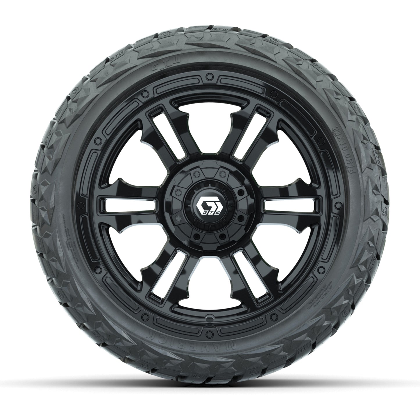 GTW Shogun Gloss Black 14 in Wheels with 23x10.00-R14 Maverick All-Terrain Tires – Full Set
