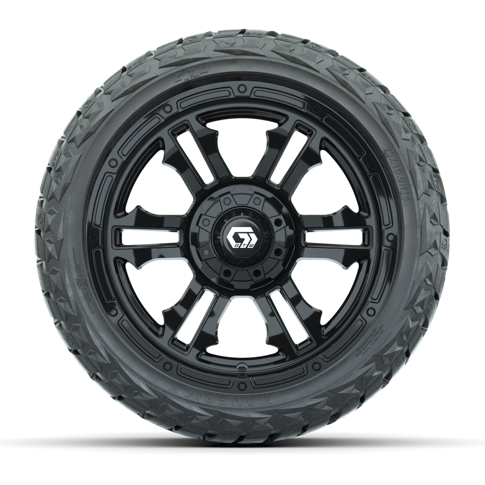 GTW Shogun Gloss Black 14 in Wheels with 23x10.00-R14 Maverick All-Terrain Tires – Full Set