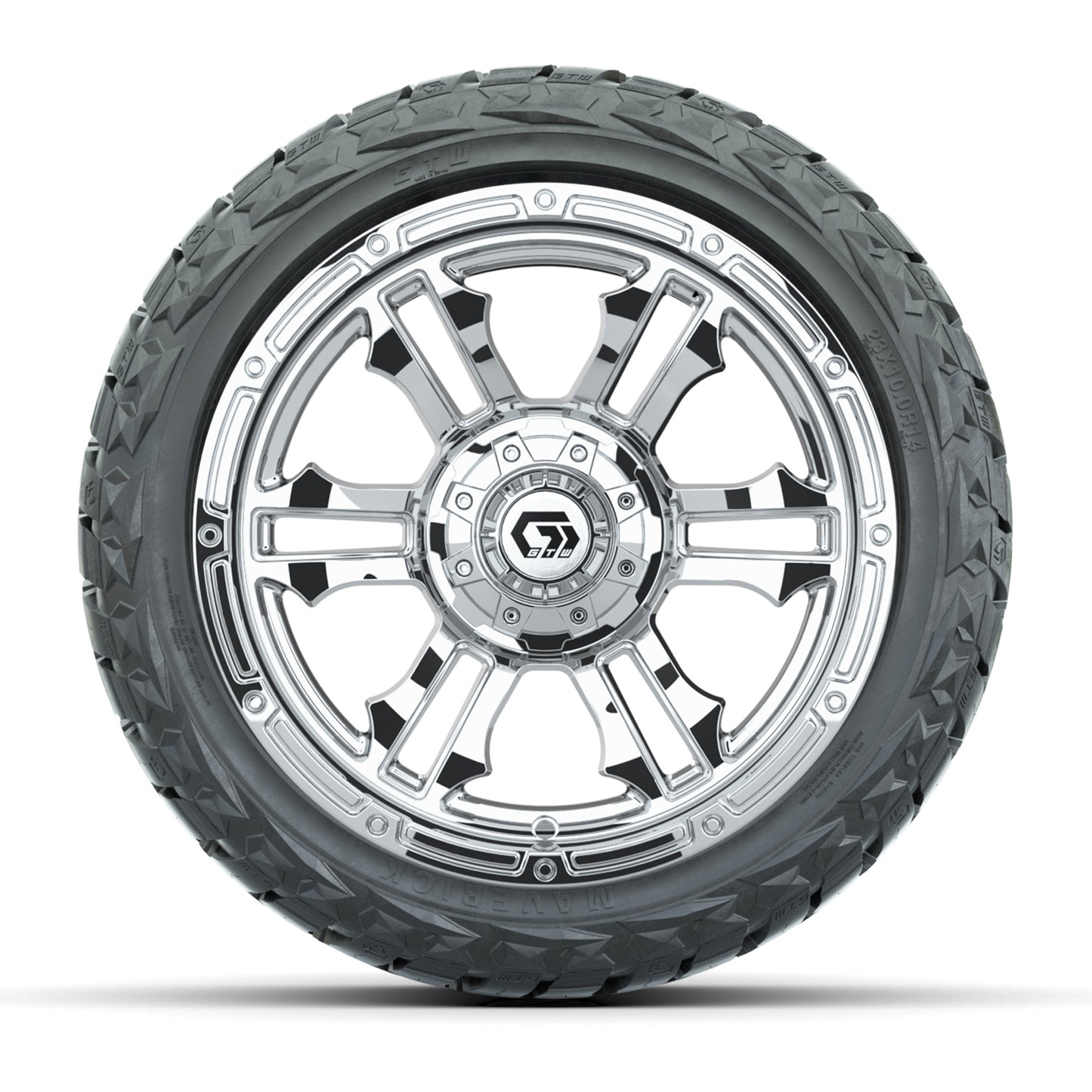 GTW Shogun Chrome 14 in Wheels with 23x10.00-R14 Maverick All-Terrain Tires – Full Set