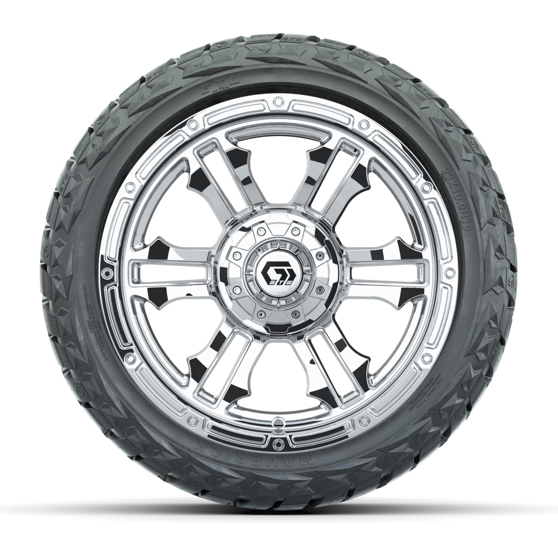 GTW Shogun Chrome 14 in Wheels with 23x10.00-R14 Maverick All-Terrain Tires – Full Set