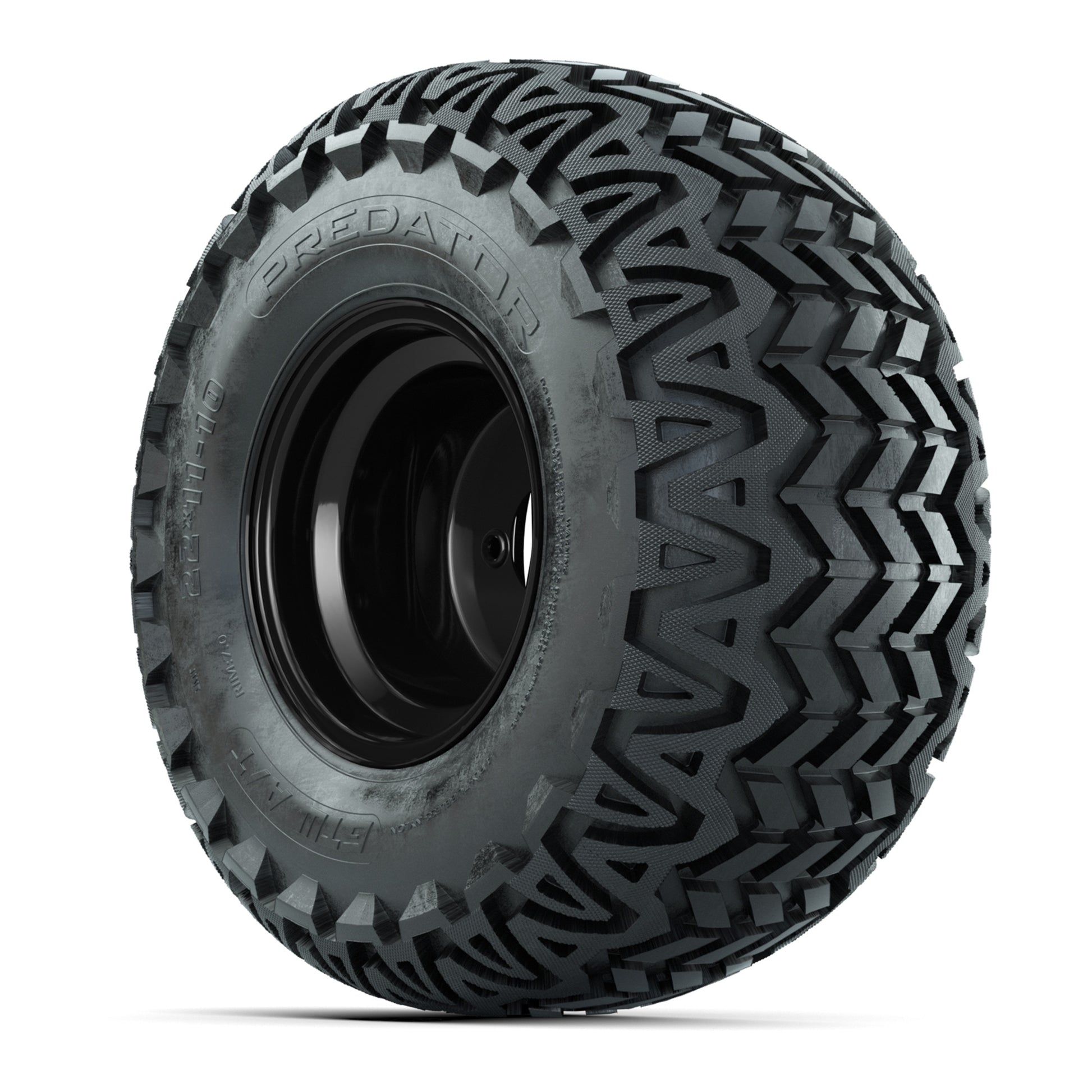 Set of (4) 10 in Matte Black Steel Offset Wheels with 22x11-10 Predator All Terrain Street Tires