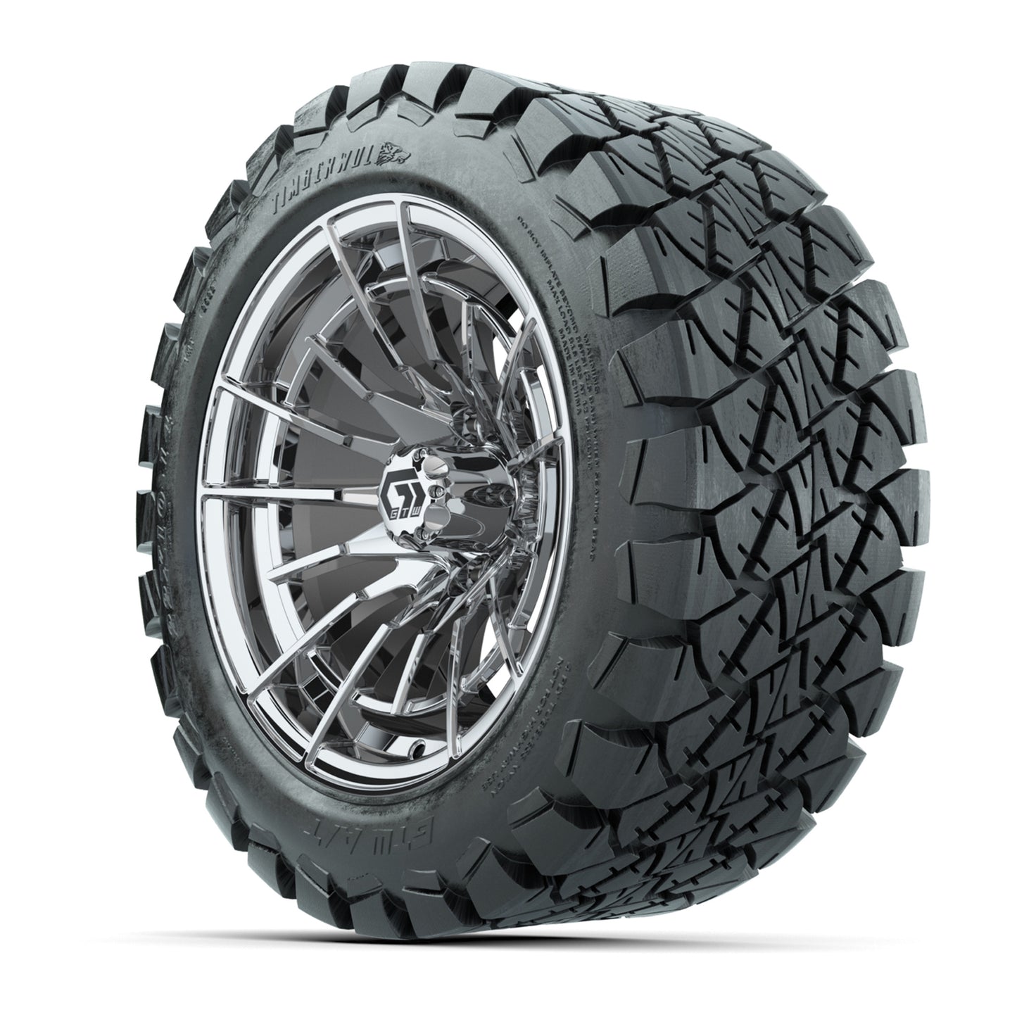 GTW® Boost Chrome 14 in Wheels with 22x10-14 Timberwolf All-Terrain Tires – Full Set