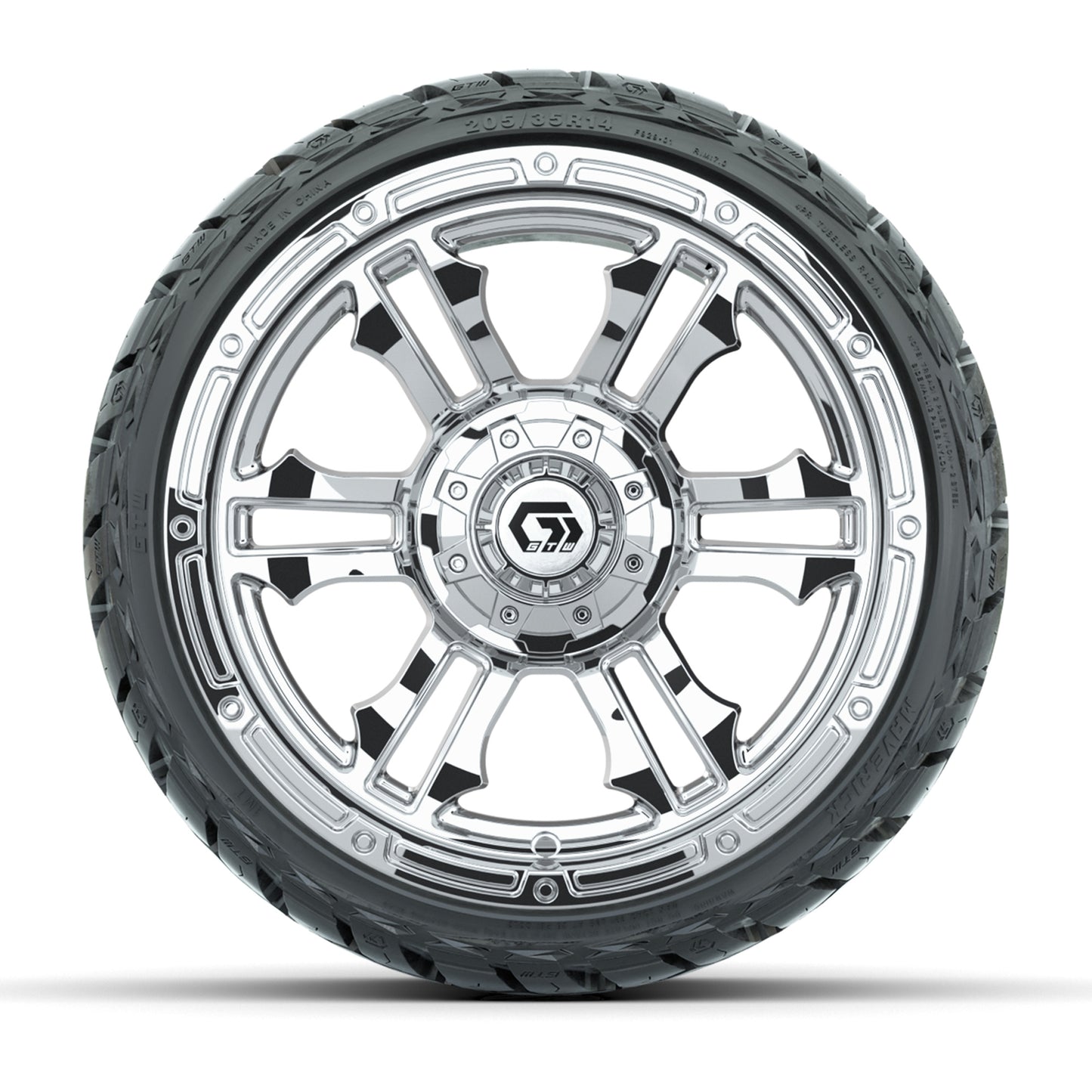 GTW Shogun Chrome 14 in Wheels with 205/35-R14 Maverick Low-Profile All-Terrain Tires – Full Set
